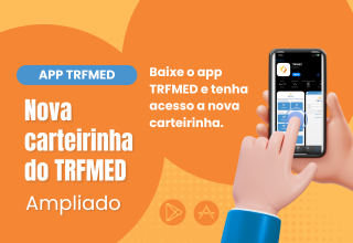 Arte gráfica indicando a nova carteirinha digital do TRFMED está disponível no APP do TRFMED.